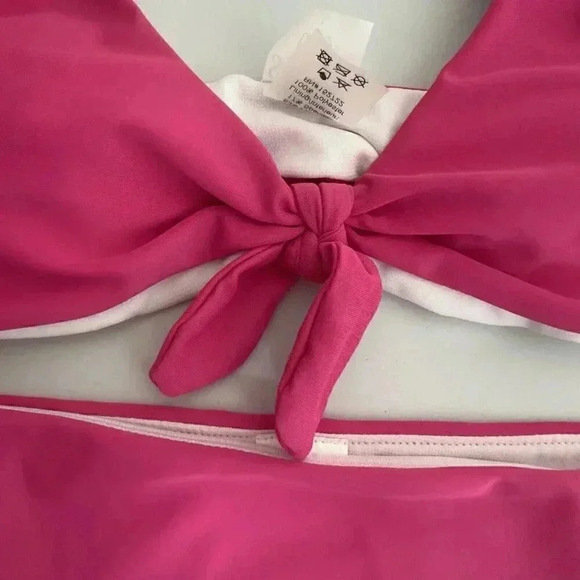 Shimmer Bay Pink 2 Piece Swimsuit Set Bikini Tie Front Barbie Size Junior Large - Picture 3 of 10